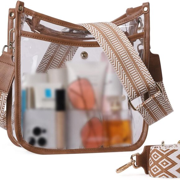Chic Transparent Crossbody Bag with Brown Trim - Picture 1 of 7